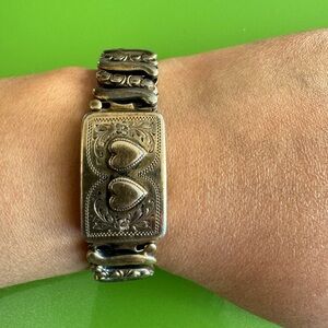 Antique Sterling Silver Bracelet with Sculptural Design and Ethnic Flair